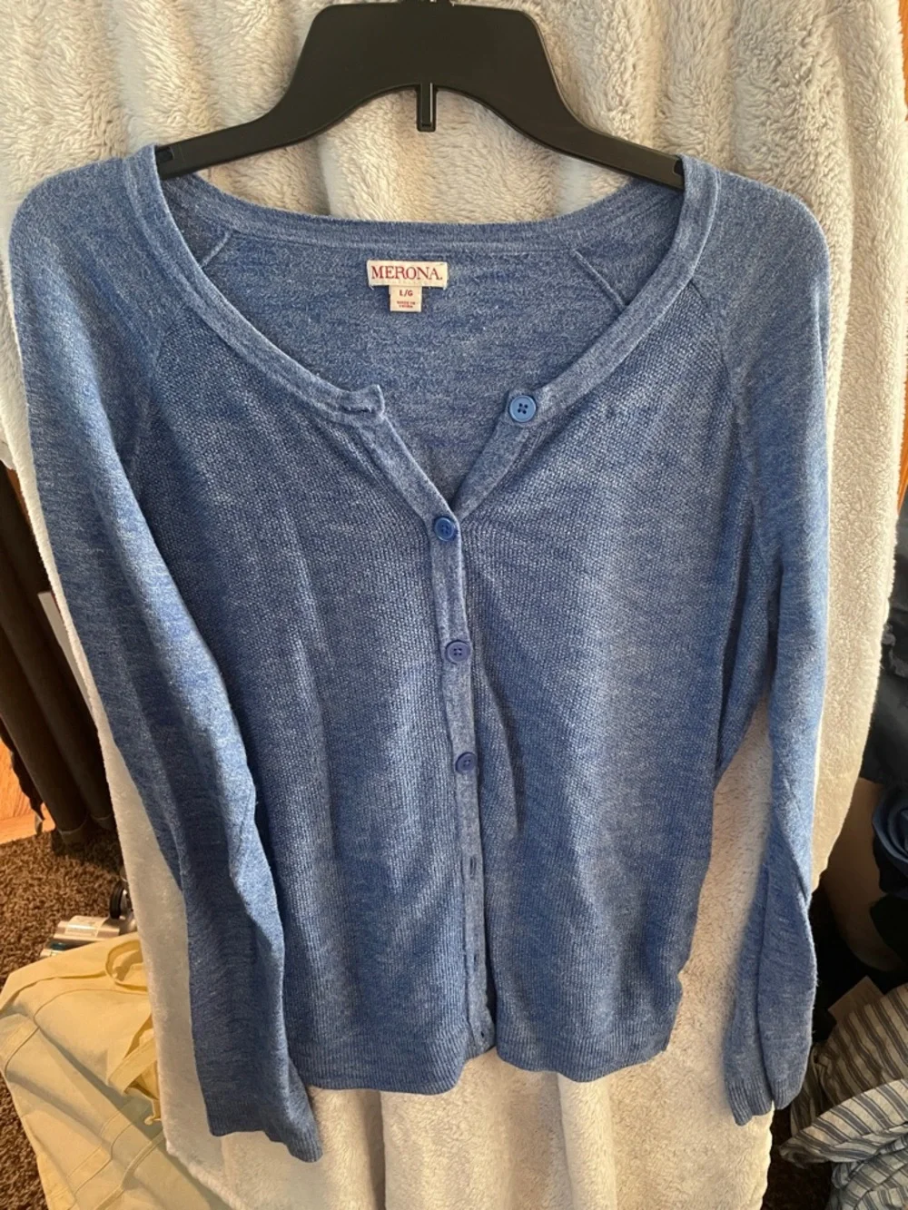 Merona Women's Lightweight Blue Button-Front Cardigan - Picture 1 of 4
